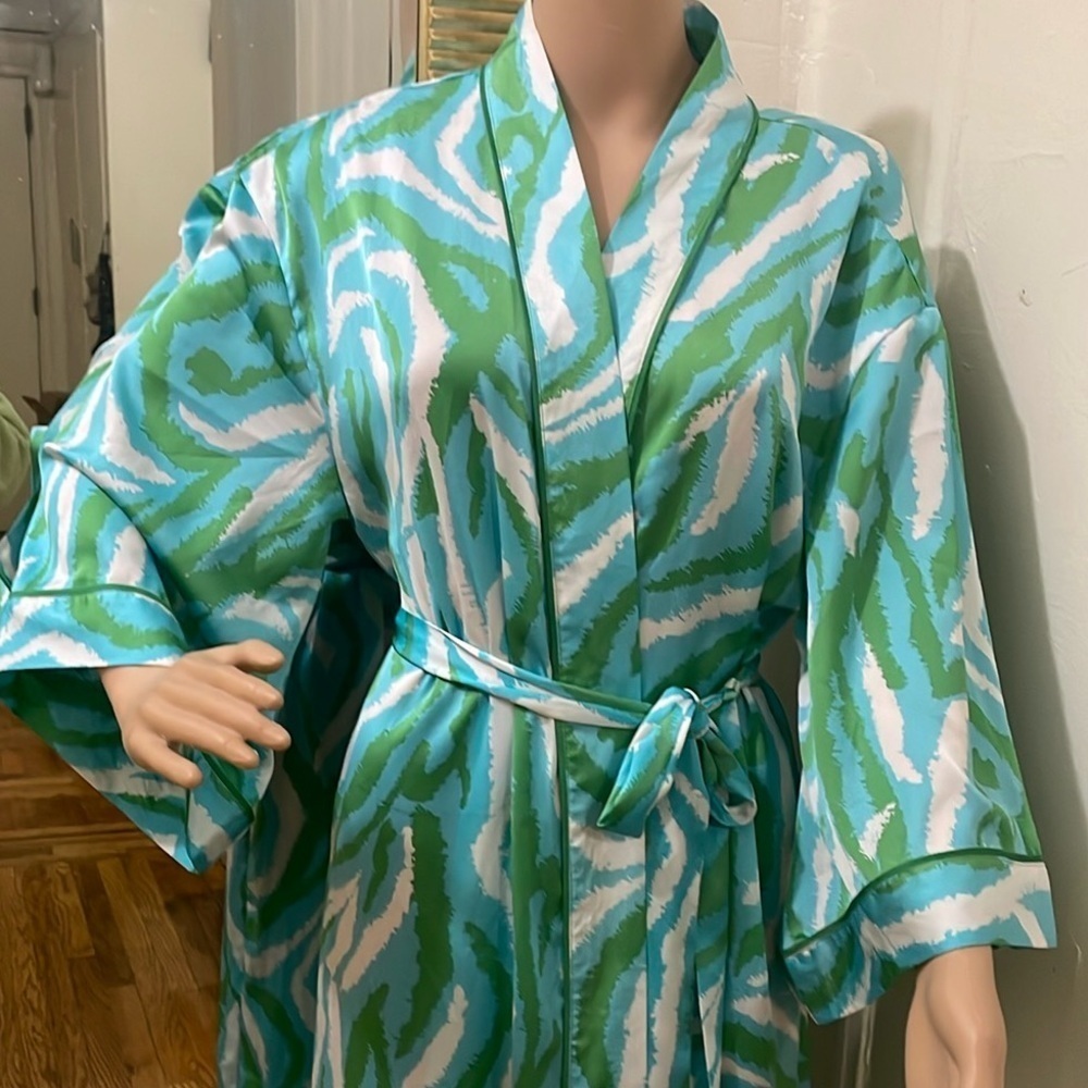 DVF target Diane Von Furstenberg Long satin disco zebra green Robe S - Picture 10 of 13